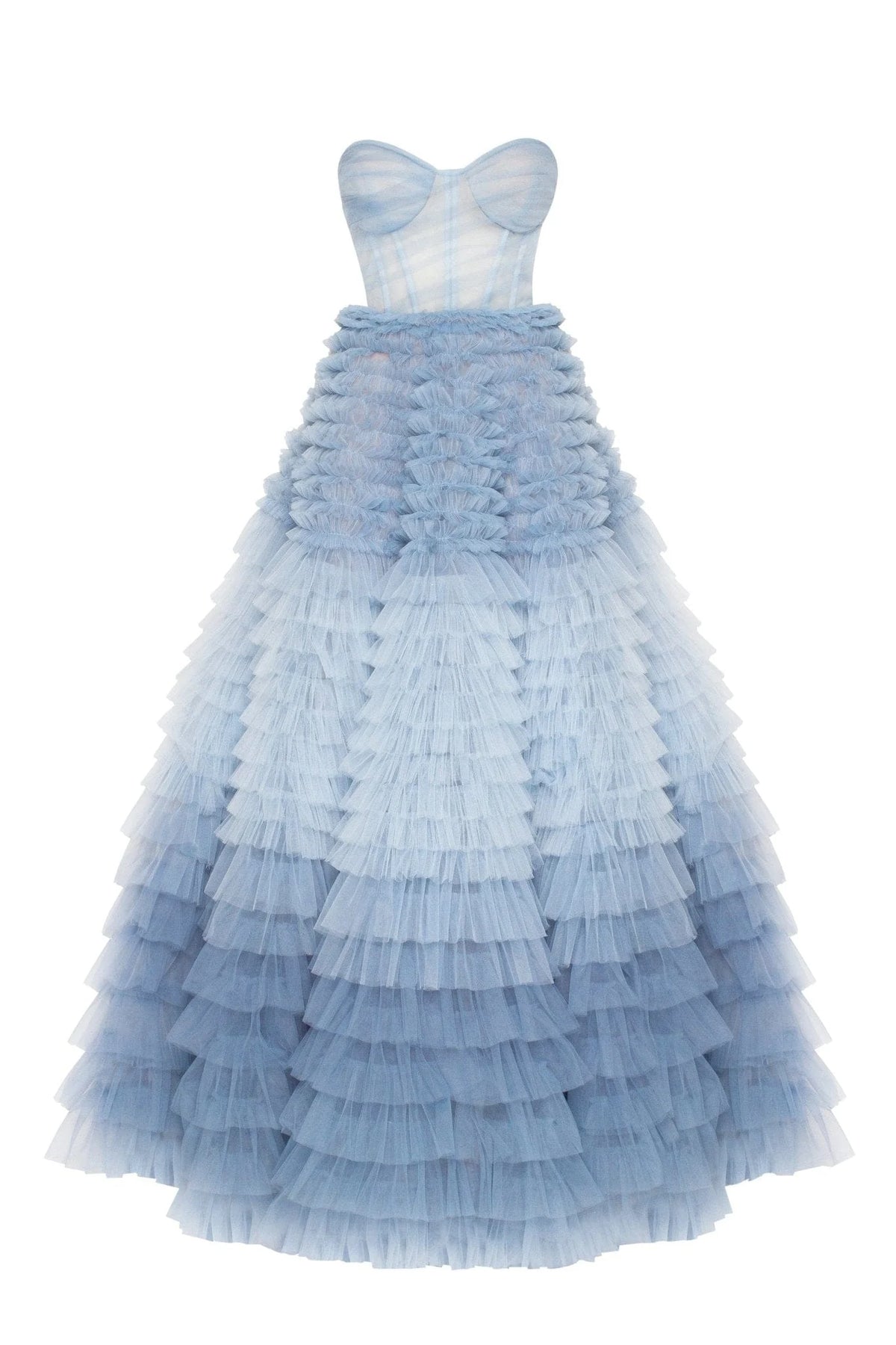 Light Blue Strapless Frill Layered Fluffy Dress