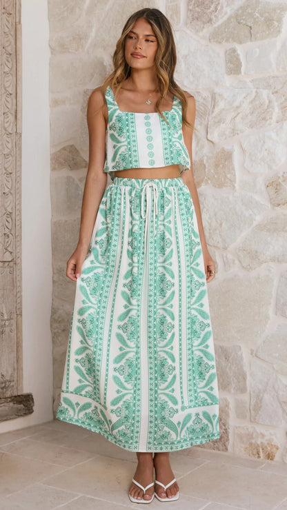 Jasmine Maxi Skirt Green Aztec