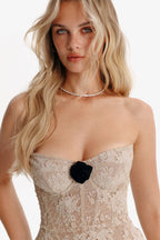 Nude lace corset maxi dress