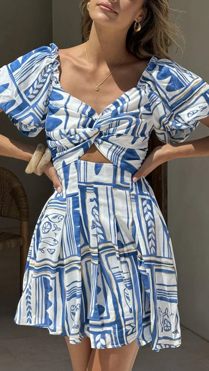 Tasha Puff Sleeve Mini Dress Coastal Escape