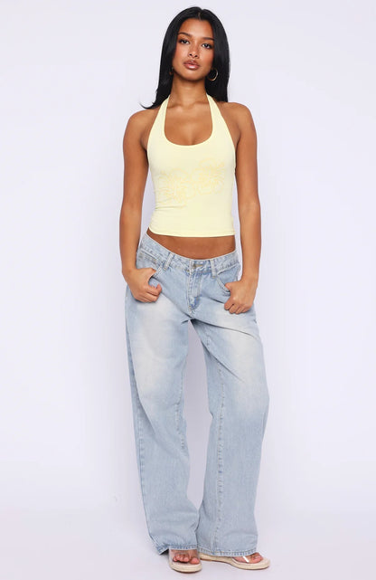 Honey Hustle Halter Top Lemon