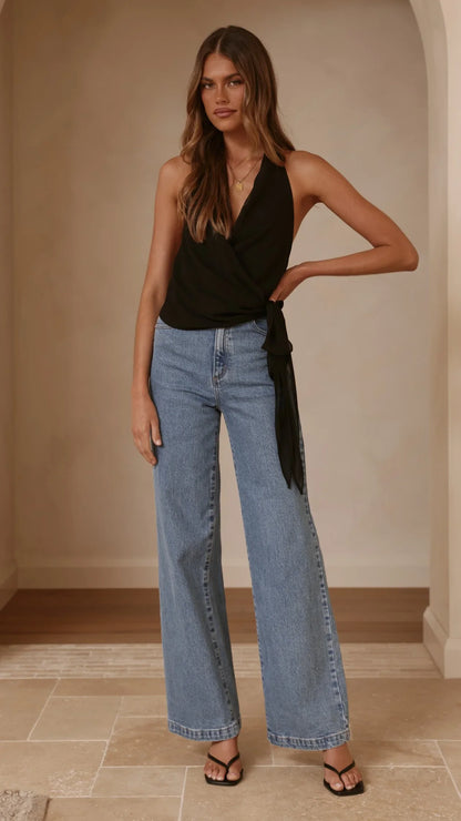 Belle Halter Neck Top Black