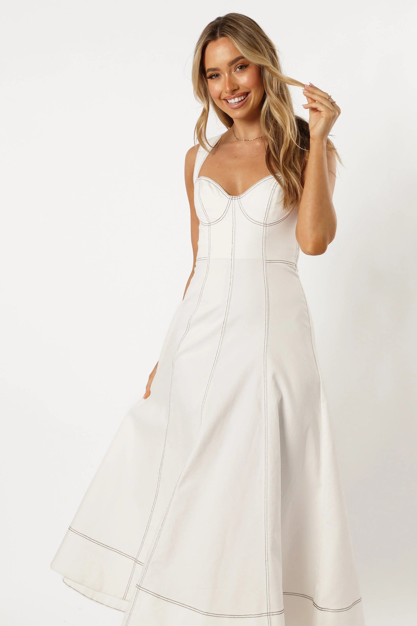 Everly Crossback Midi Dress White Denim