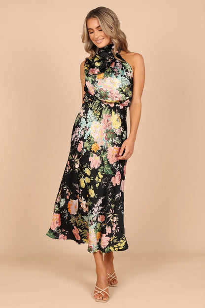 Anabelle Halter Neck Midi Dress Black Floral