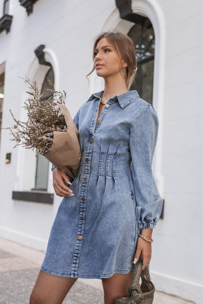 Phoenix Long Sleeve Mini Dress Denim