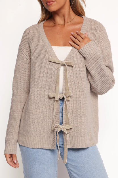 Hammond Tie Up Cardigan Taupe