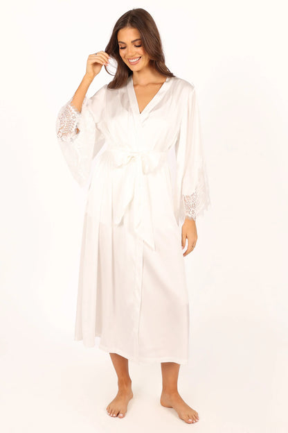 Darani Full Length Lace Trim Robe Ivory