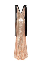 Bizzare fully sequined tie straps gold maxi dress Smoky Quartz