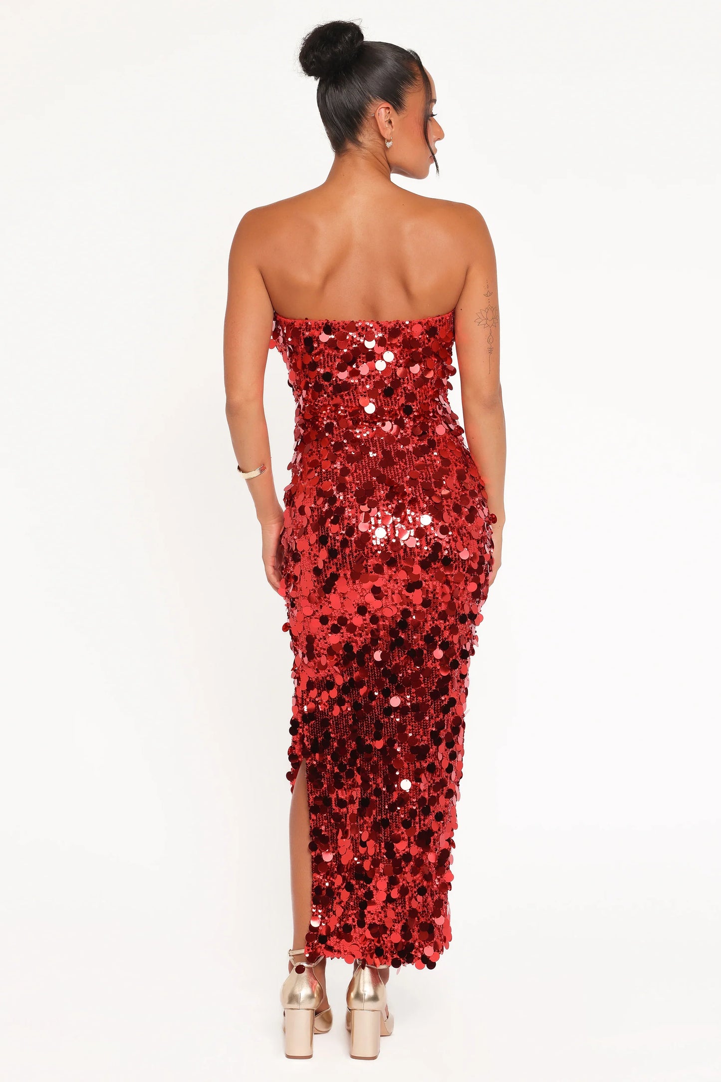 Karlie Strapless Sequin Maxi Dress Red