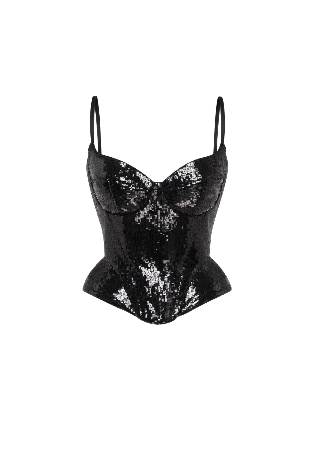 Sensational spaghetti straps sequined black corset Midnight Walk