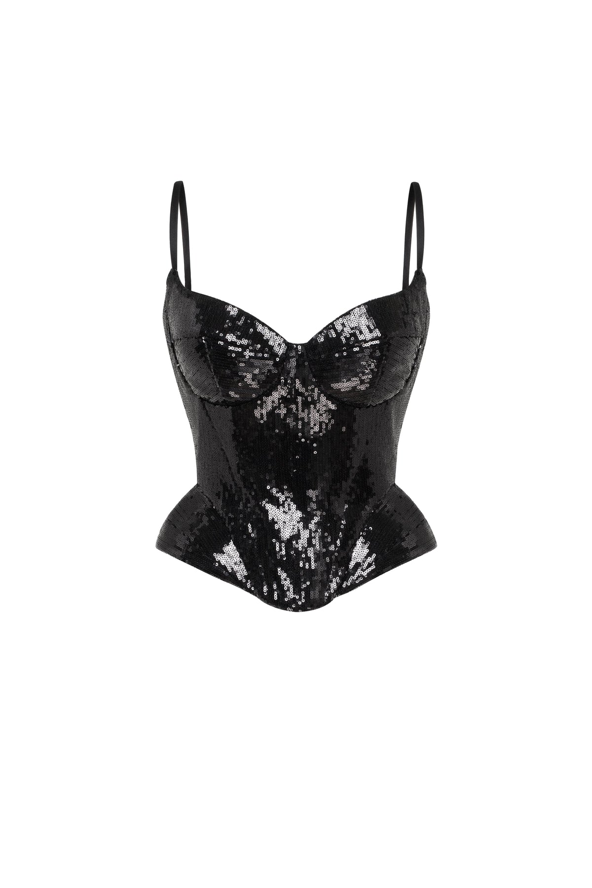 Sensational spaghetti straps sequined black corset Midnight Walk