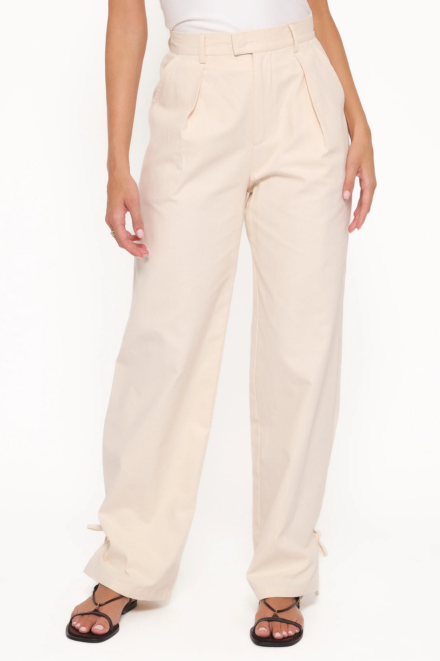 Asher Tie Detail Tapered Leg Pants Cream