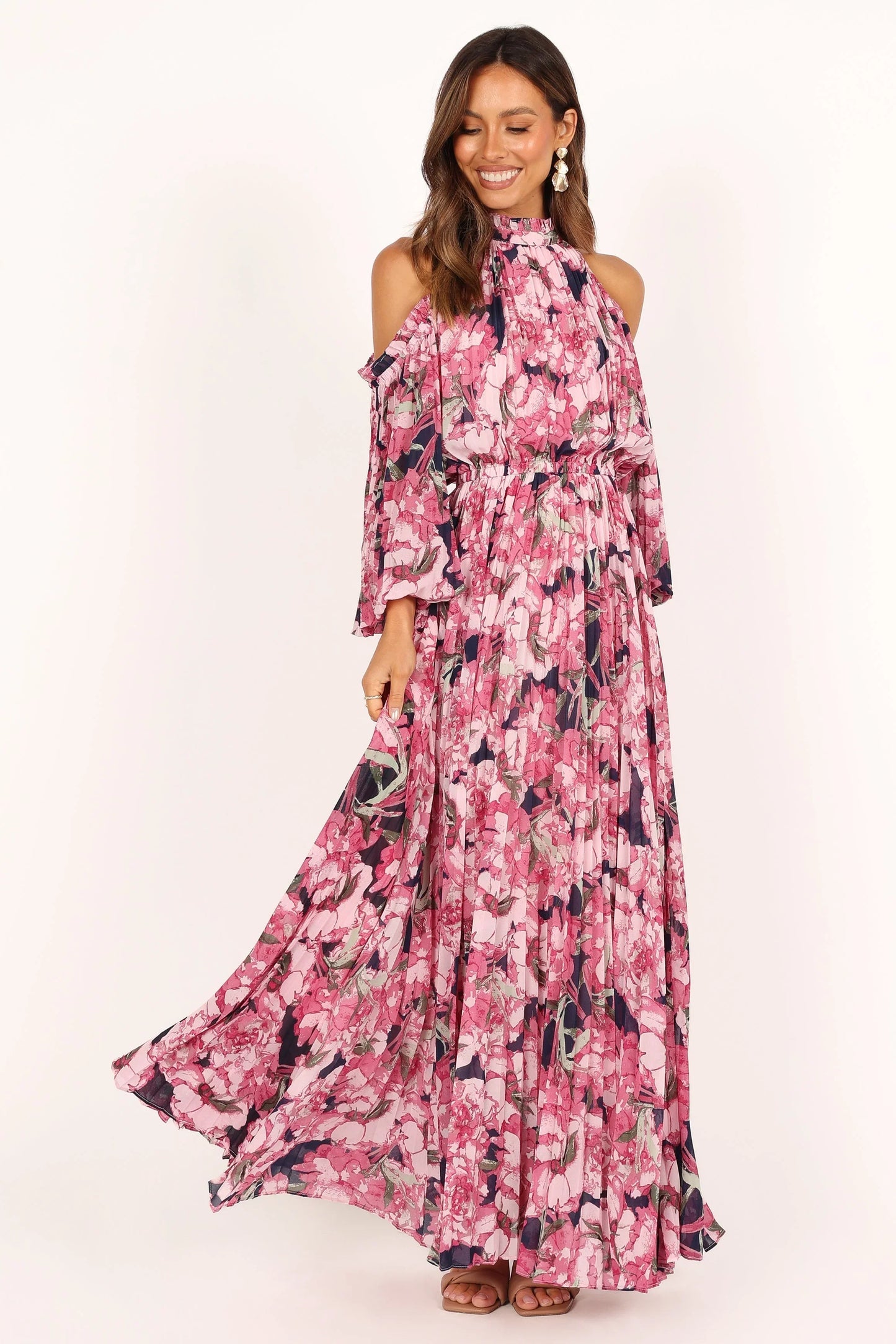 Hilary Pleated Maxi Dress Pink Floral