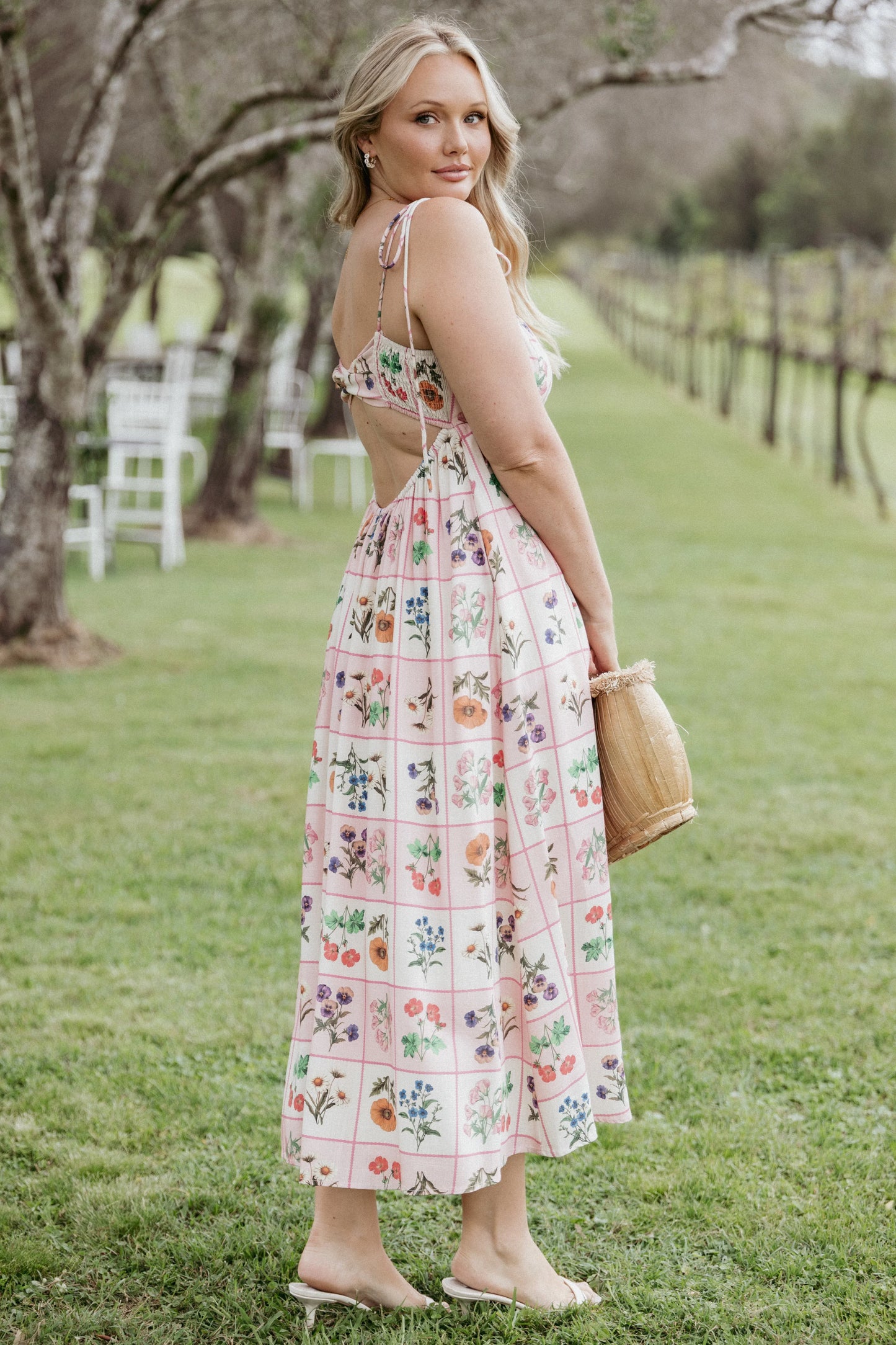 Simona Maxi Dress Pink Floral Tile