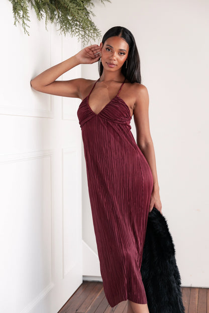 Safi Plisse Maxi Dress Wine