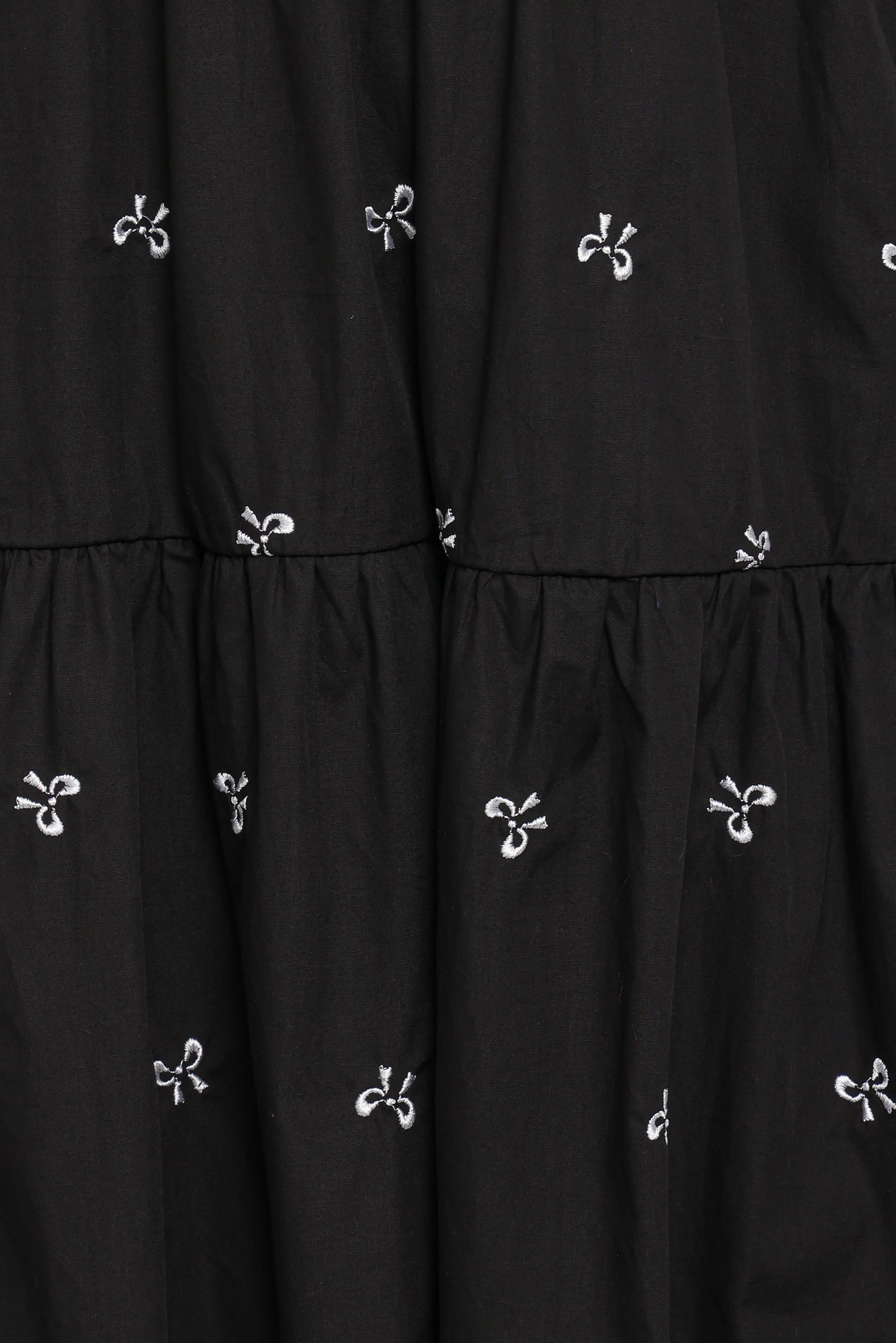 Naura Shirred Tiered Midi Dress Black Bow
