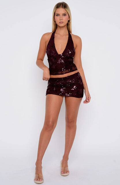 Capri Cove Beaded Mini Skirt Merlot