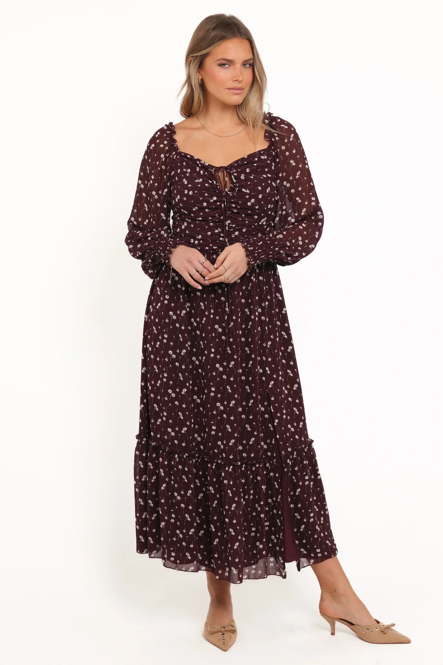 Keziah Long Sleeve Maxi Dress Burgundy Floral