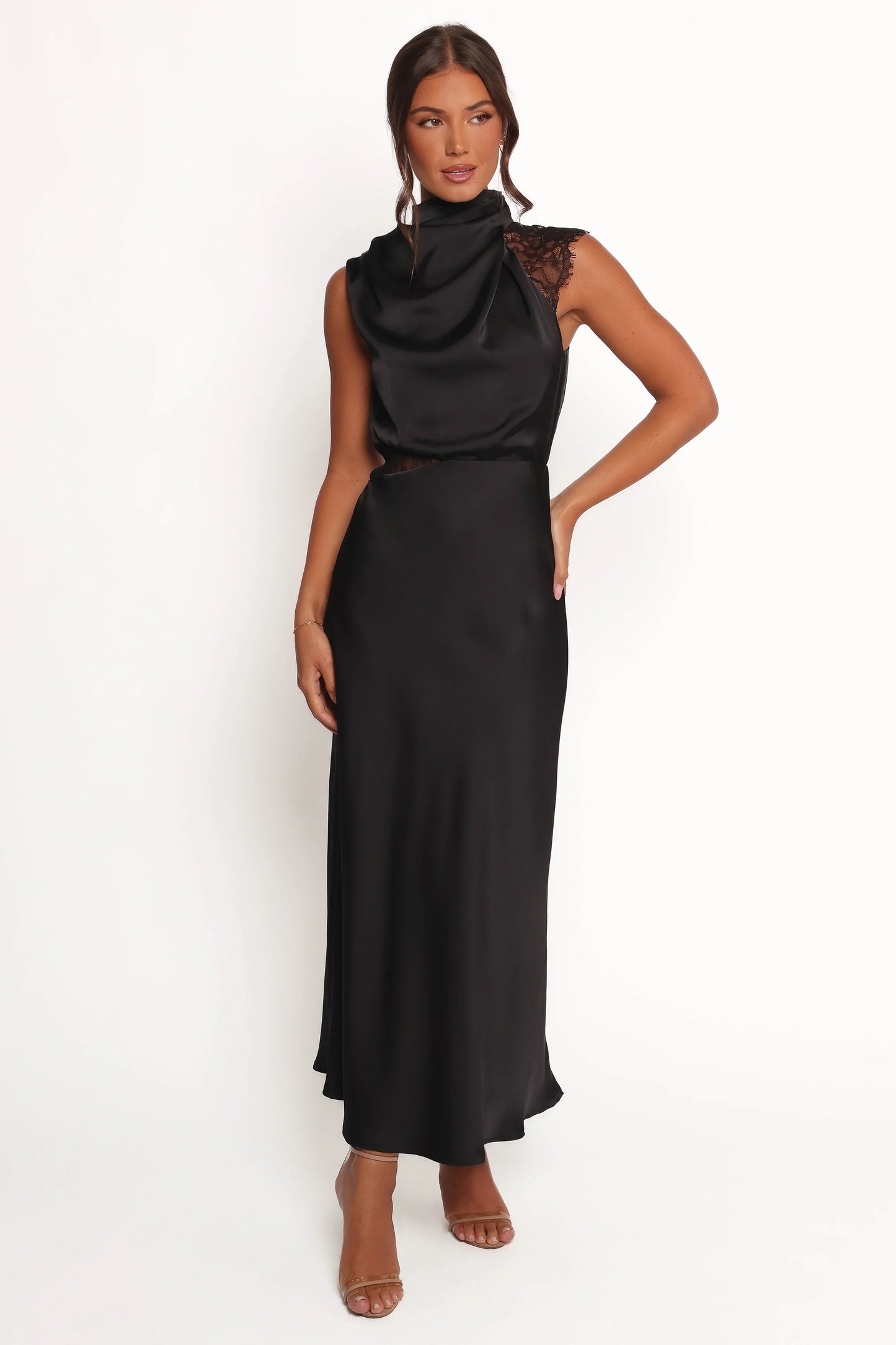 Anabelle Halter Neck Lace Maxi Dress Black