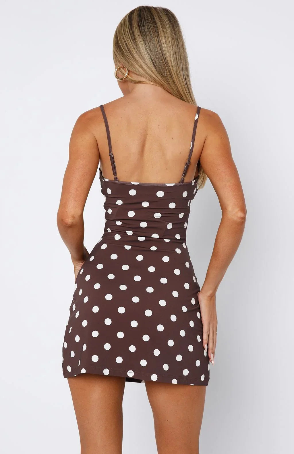 Maybe Later Mini Dress Choc Cream Polka Dot