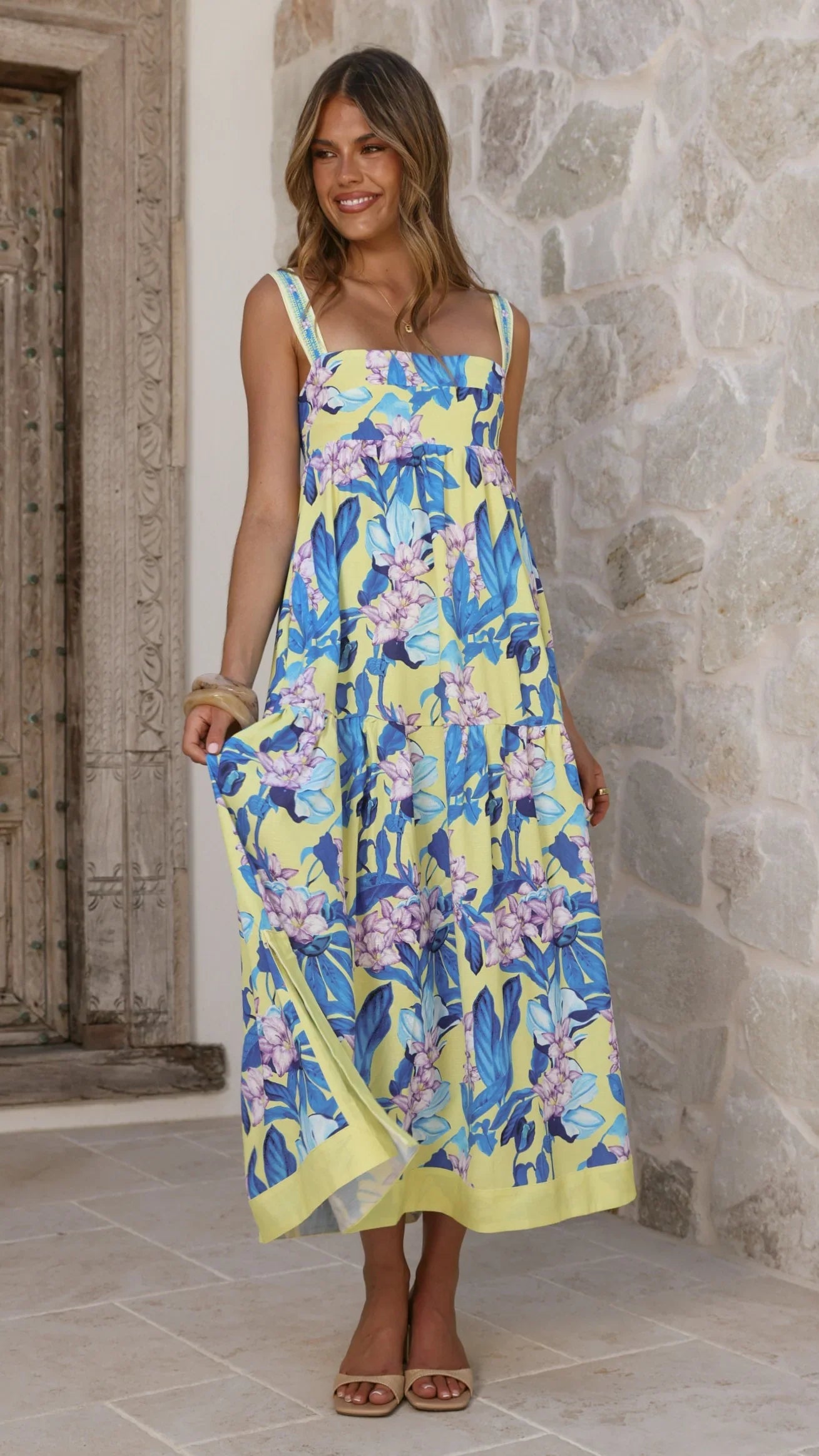 Avala Midi Dress Blue Leaf Orchid