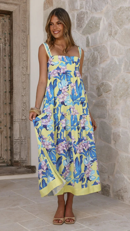 Avala Midi Dress Blue Leaf Orchid