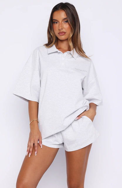 Pure Intent Oversized Short Sleeve Polo Shirt Grey Marle