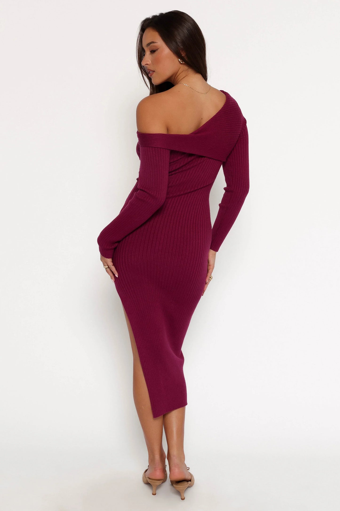 Cammie Long Sleeve Midi Dress Fuchsia