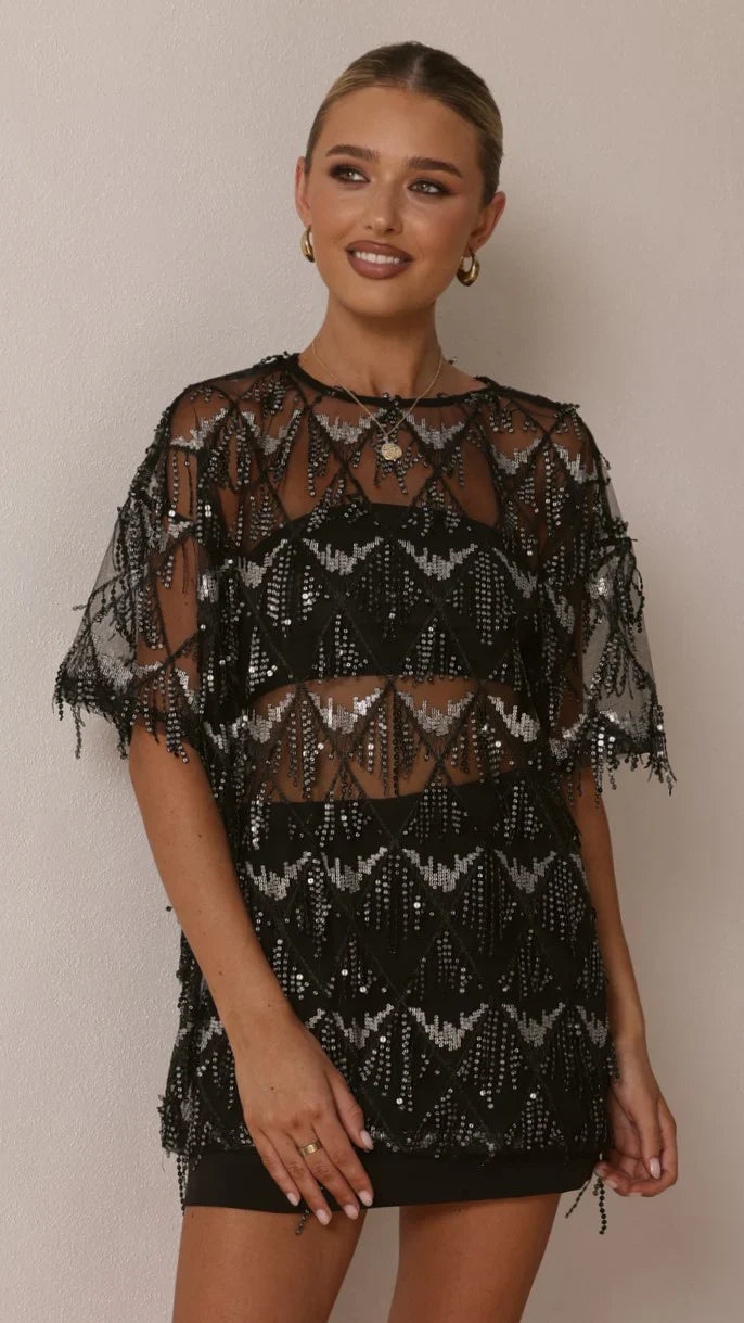 Lira Sequin Tee Black
