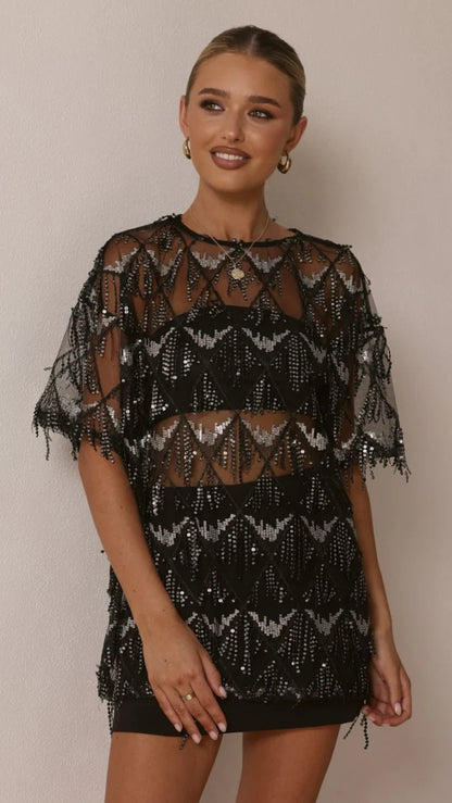 Lira Sequin Tee Black