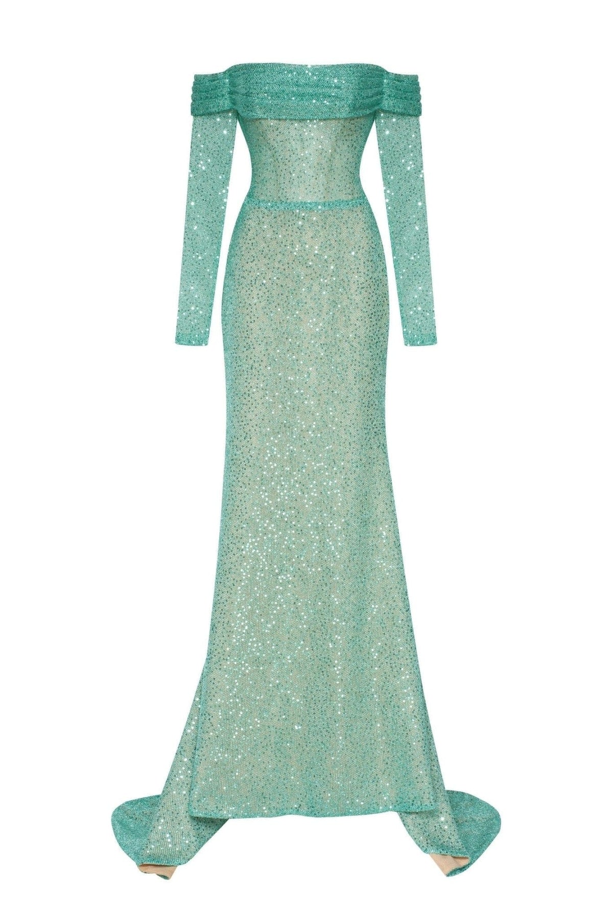 Mint Green Romantic off the shoulder sparkling long dress