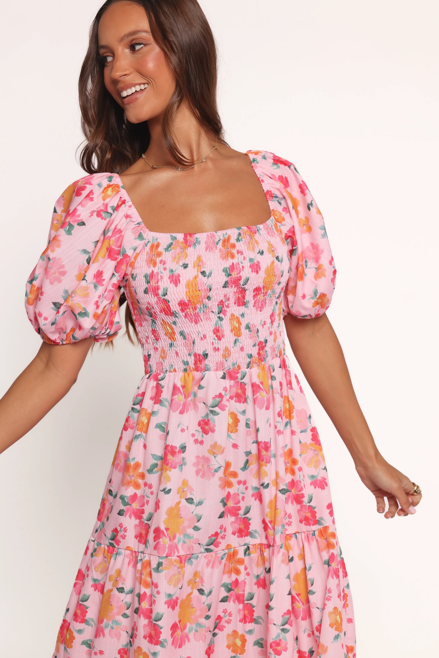 Soliel Midi Dress Pink Floral