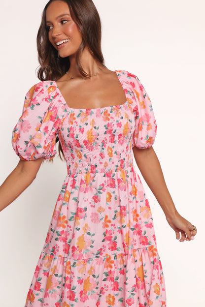 Soliel Midi Dress Pink Floral