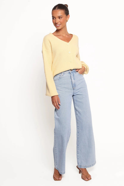 Sybil Button Front Cardigan Butter Yellow