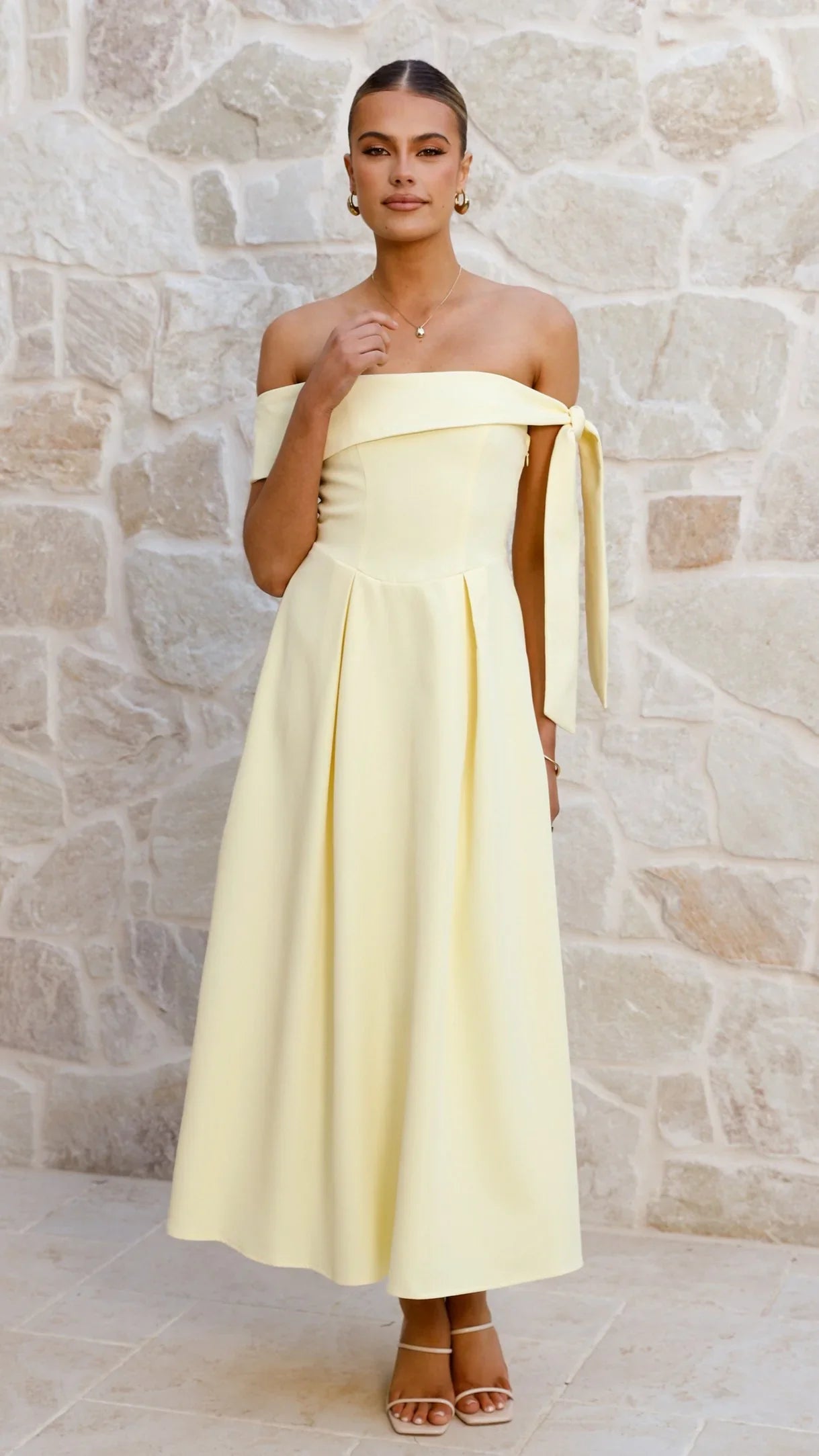 Bentley Off Shoulder Midi Dress Lemon