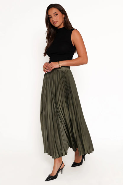 Polina Pleated Maxi Skirt Olive