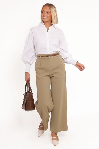 Ceres Belted Wide Leg Pant Olive