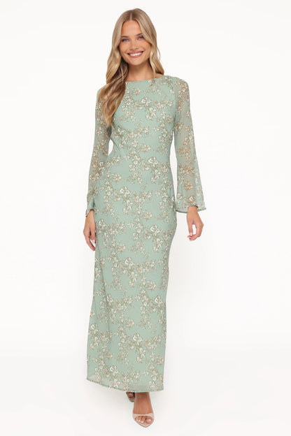 Yolanda Long Sleeve Maxi Dress Sage Green Floral