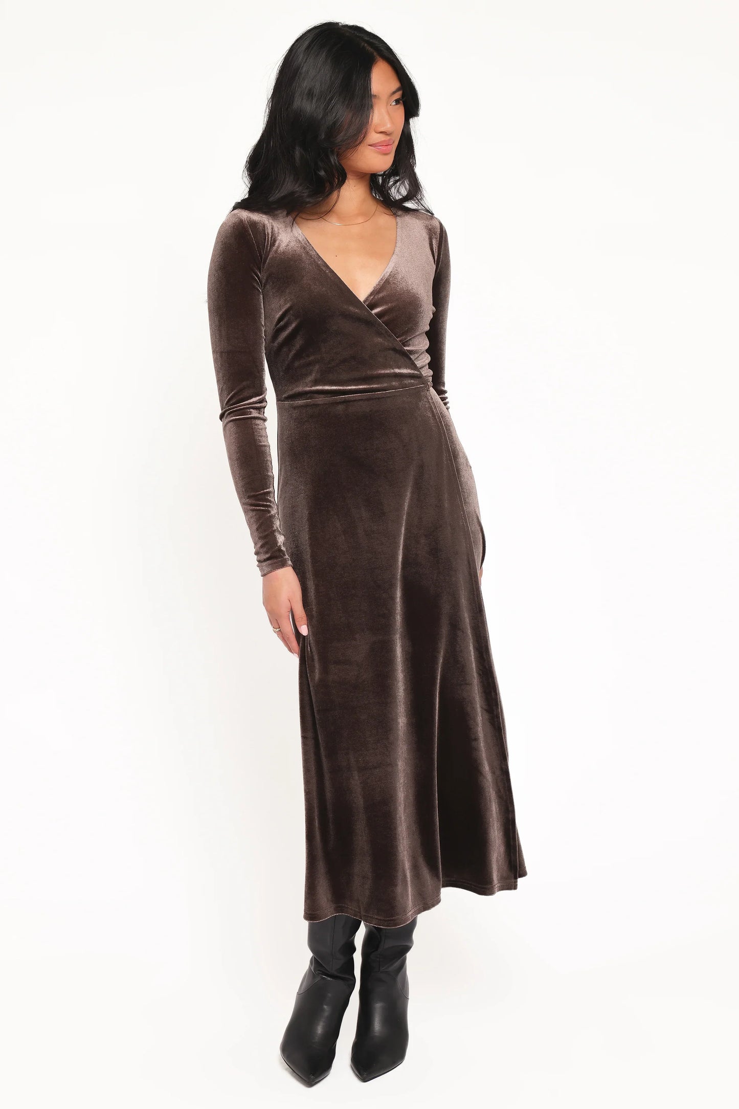 Darby Long Sleeve Midi Dress Dark Brown