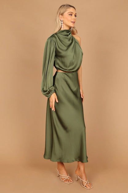 Amelie One Shoulder Midi Dress Olive