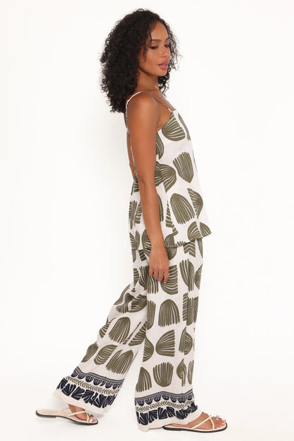 Brianna Pant Set Green Palm Print