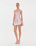 Strapless pink sakura mini dress with accent lacing