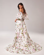 Apple Blossom Elegant floral puff sleeve maxi dress
