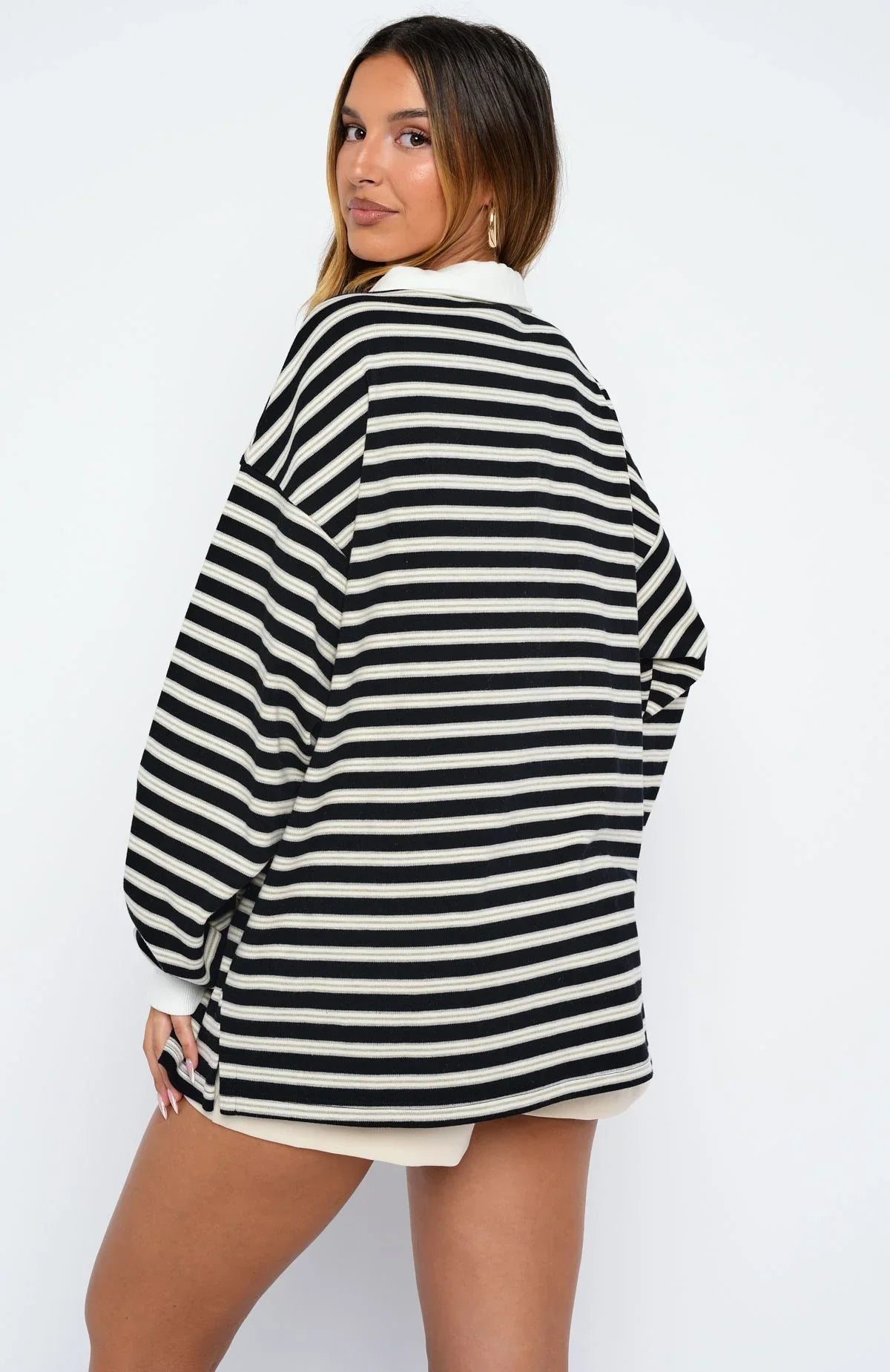 Out Again Long Sleeve Rugby Shirt Black Grey Stripe