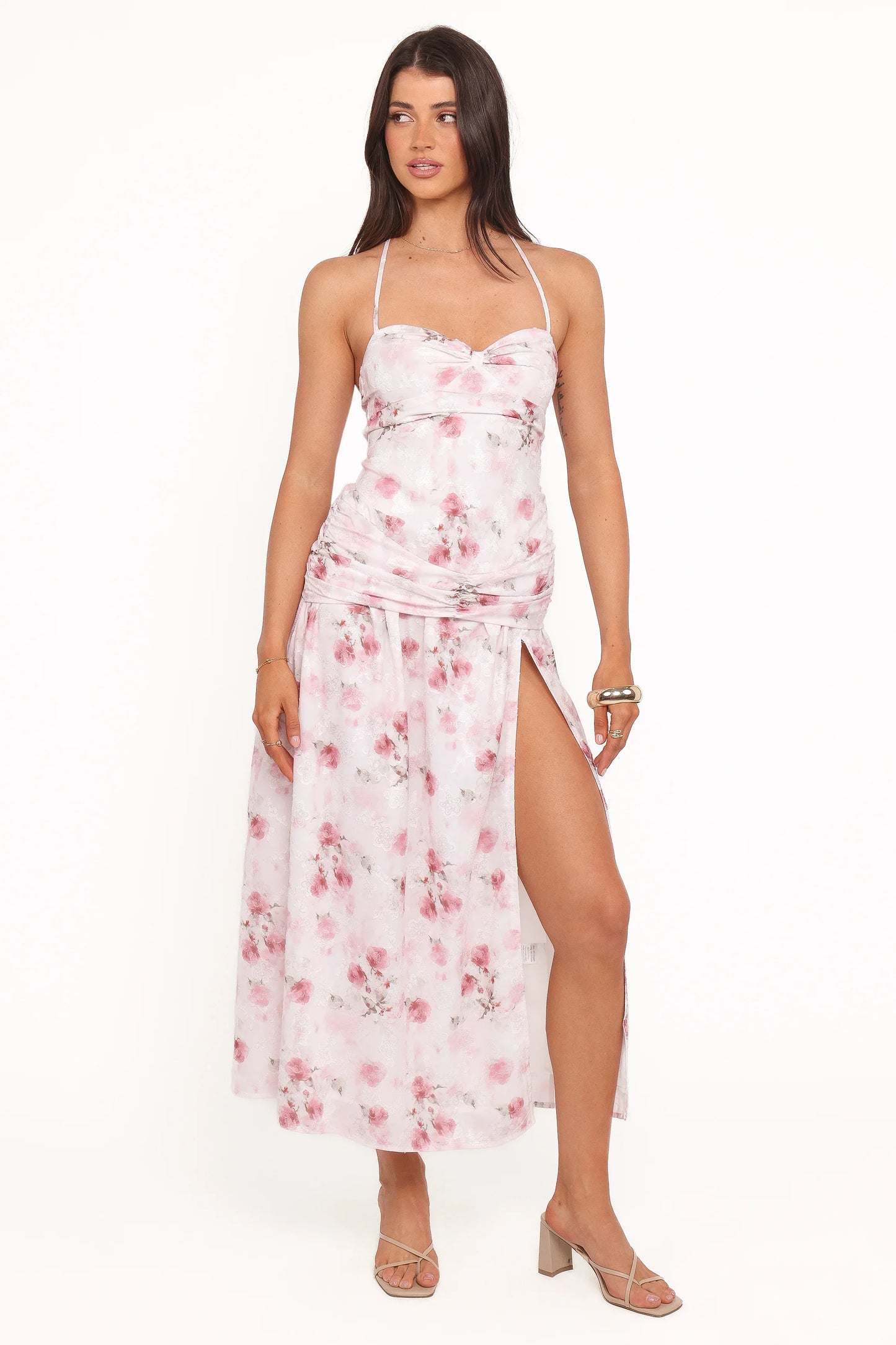 Lelia Halterneck Midi Dress Pink Floral