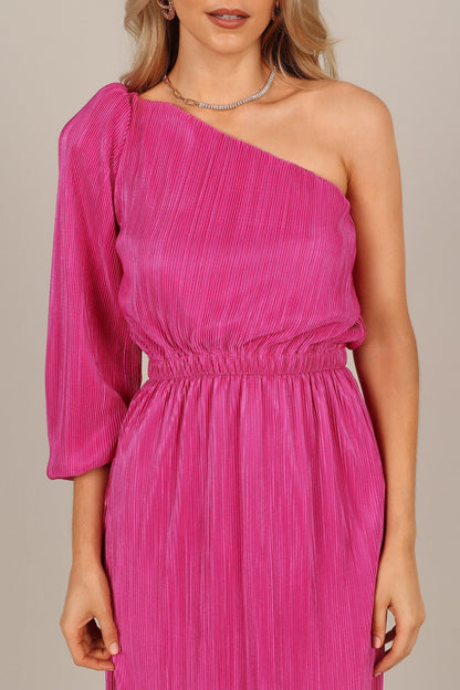 Pontee One Shoulder Pleated Midi Dress Orchid