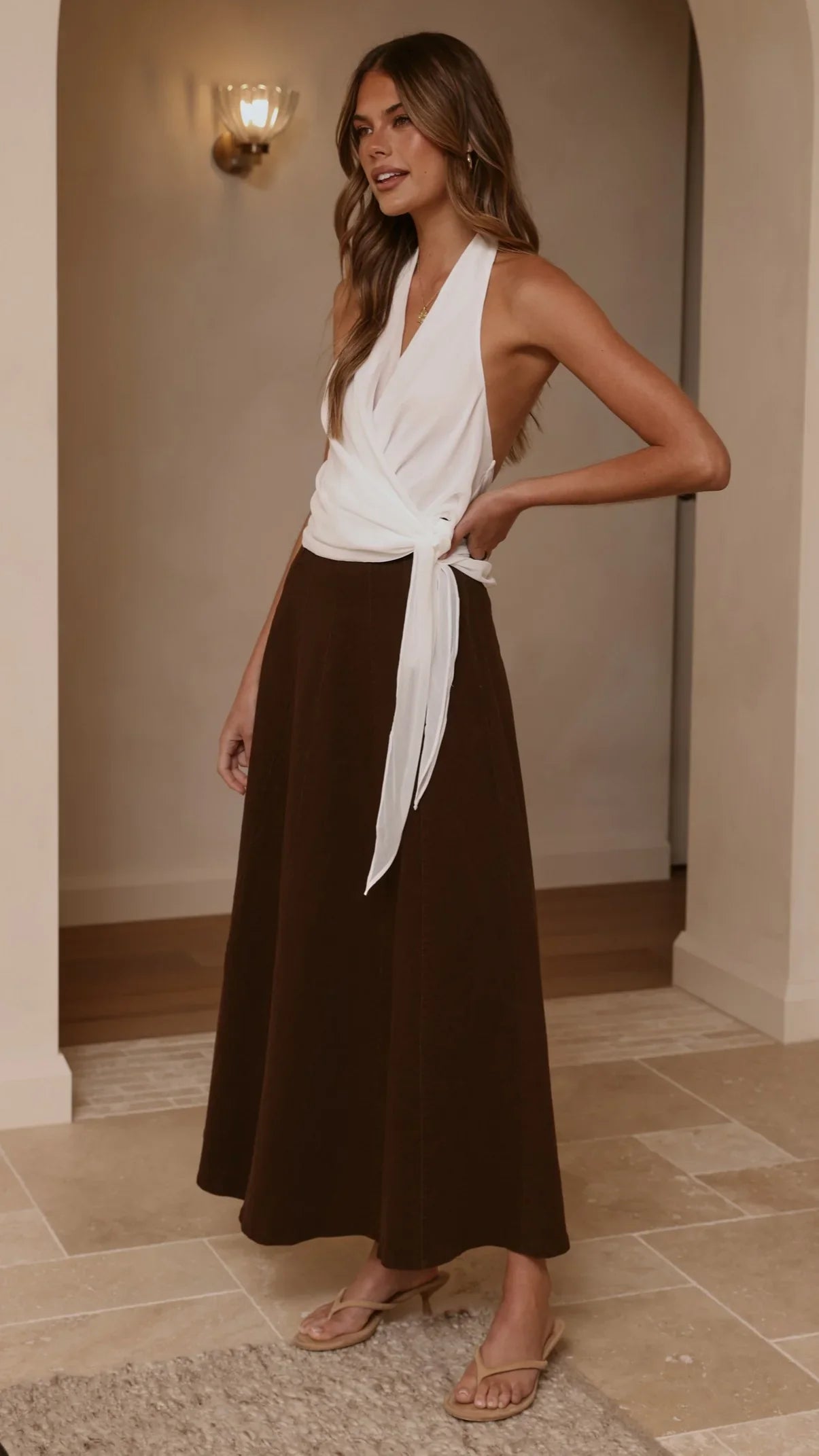 Zira Denim Maxi Skirt Chocolate