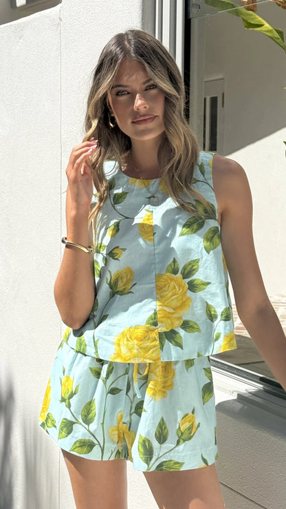Alma Shorts Lemon Aqua Floral