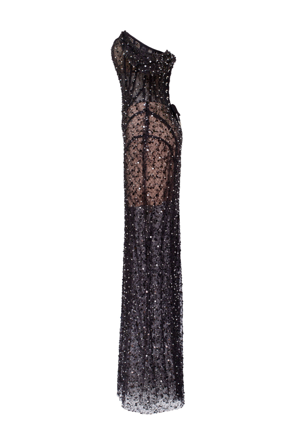 Striking black sequined fitted maxi dress Midnight Walk