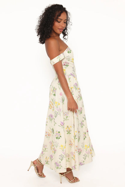 Larni Off Shoulder Midi Dress Lavender Multi